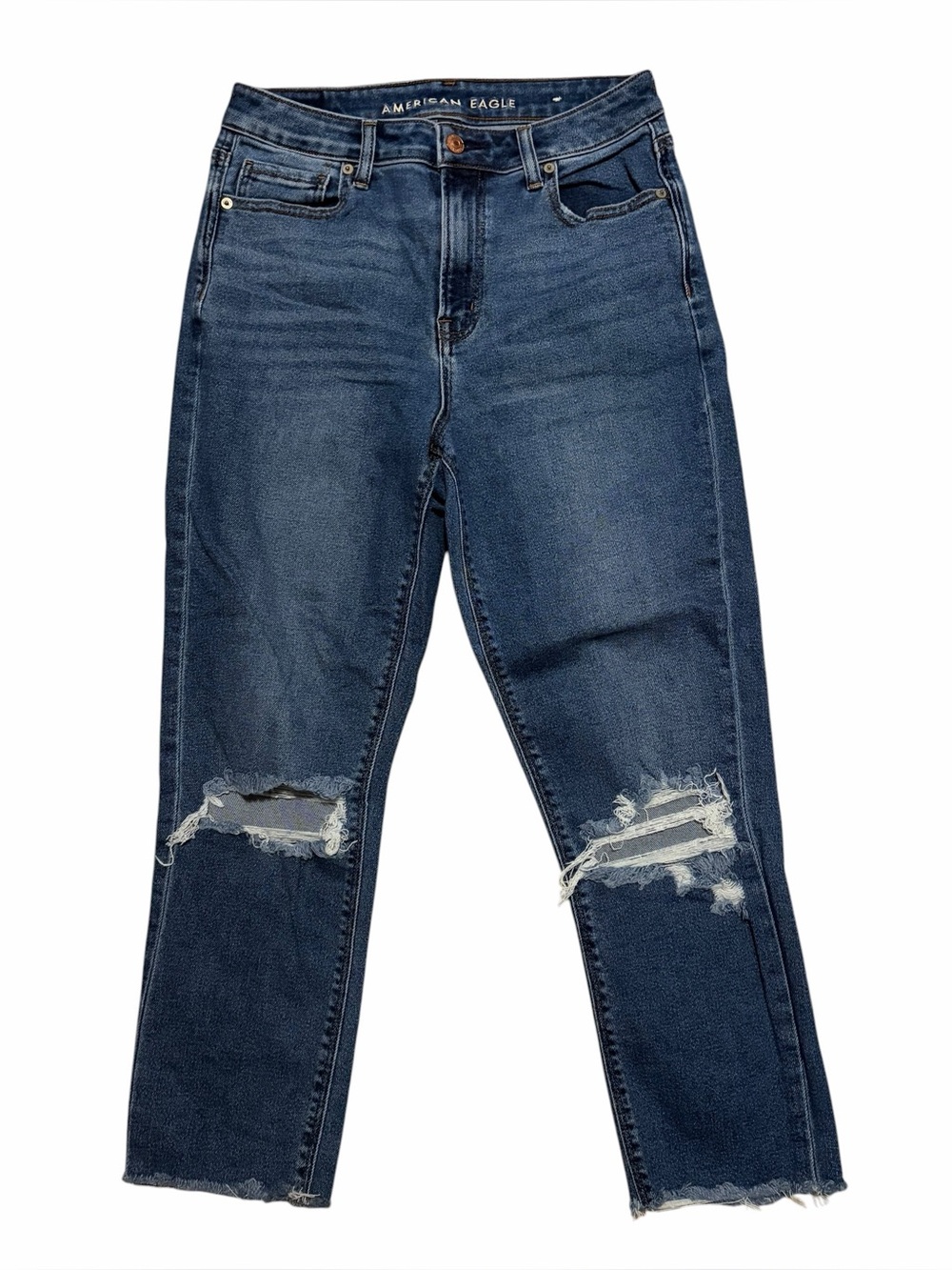 AMERICAN EAGLE Medium Wash High Waist Distressed Mom Jeans 4